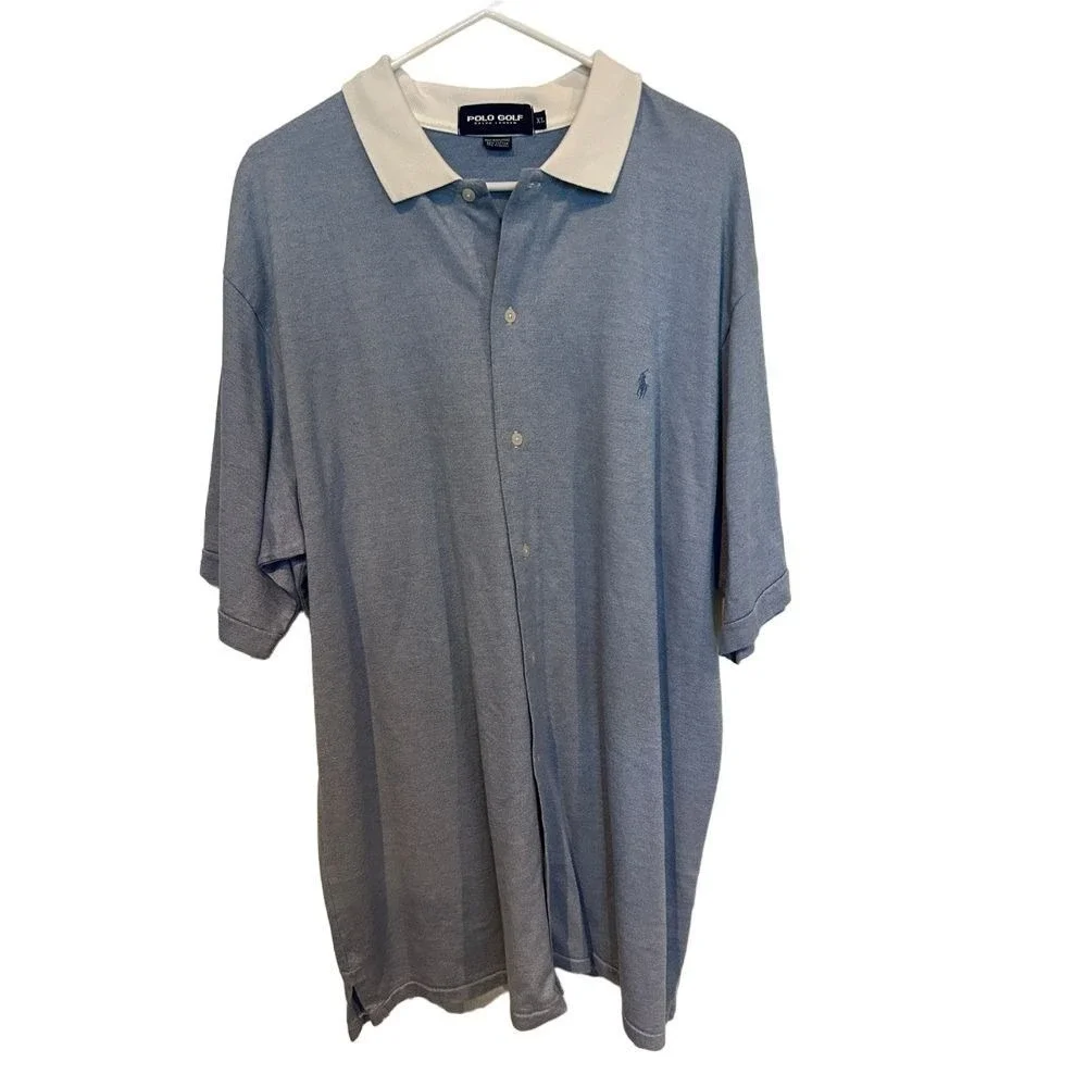 Polo Golf Ralph‎ Lauren Button Up Shirt XL Blue Contrast Collar Lyocell Blend